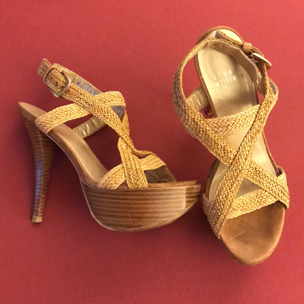 Stuart Weitzman straw strap heels